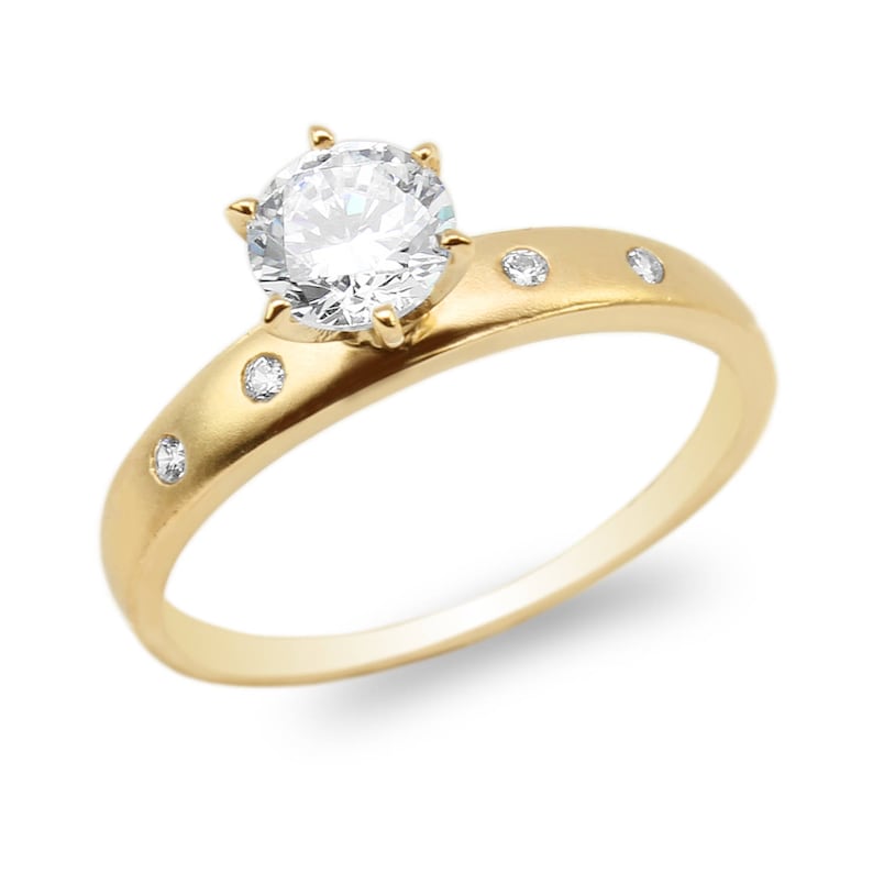 JamesJenny Ladies 10K Yellow Gold 1.2ct Clear Square CZ Solitaire Ring Size 4-10