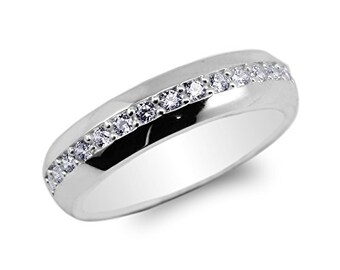 Men 925 Sterling Silver Round CZ Channel Simple Band Ring Size 8-12