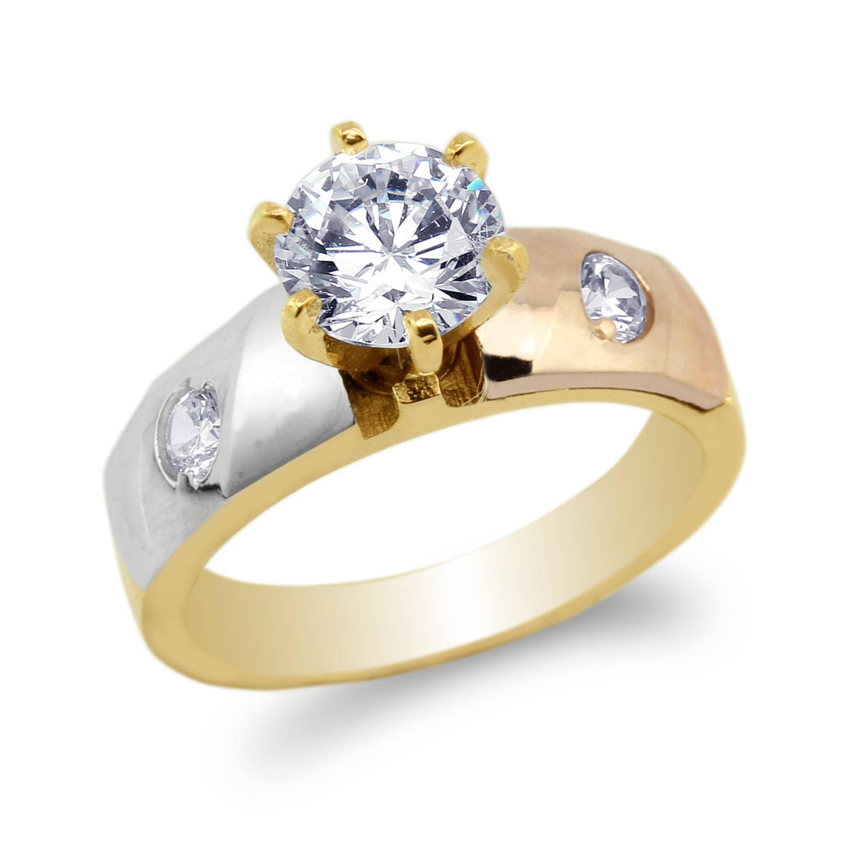JamesJenny Ladies 10K Yellow Rose Gold Three Colored Wedding Band Ring Size 4-10