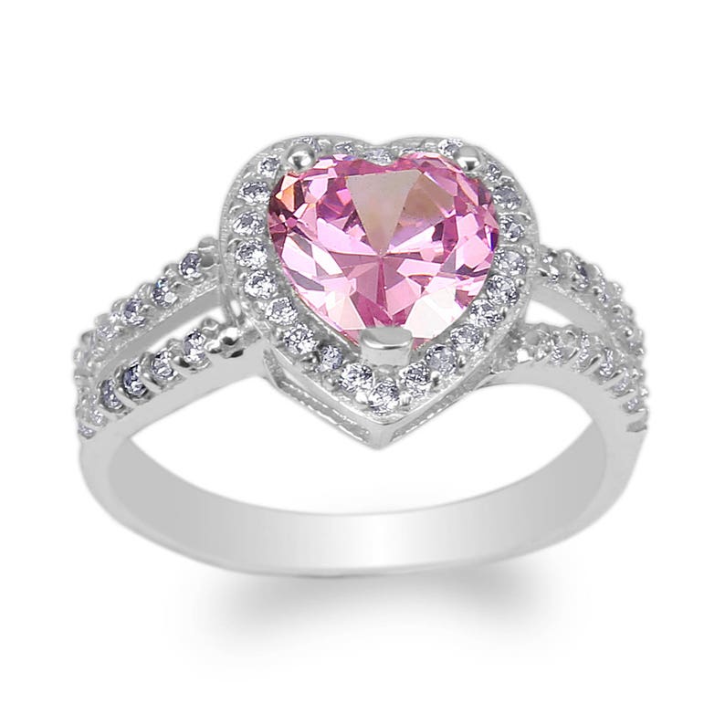 14K White Gold Fancy Claddagh Ring with Round CZ Embedded Size 4-10