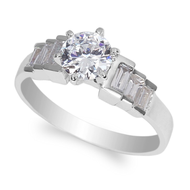 JamesJenny Ladies 10K14K White Gold 0.8ct Round Clear CZ Wedding Solitaire Ring Size 4-10