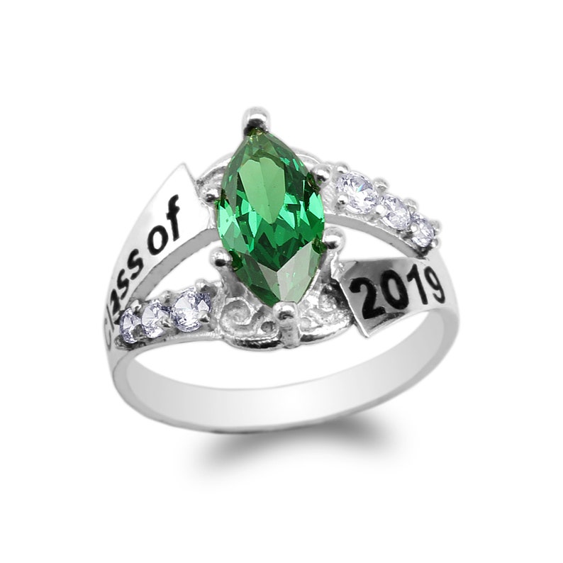 YellowWhite Gold Plated Graduation Class of 2019 School Ring with 1.25ct Marquise Emerald CZ Size 4-10