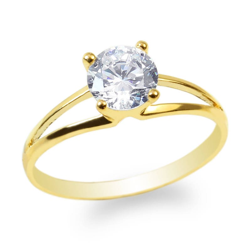 JamesJenny 10K14K Yellow Gold 0.8ct Round CZ Beautiful Lined Solitaire Ring Size 4-10