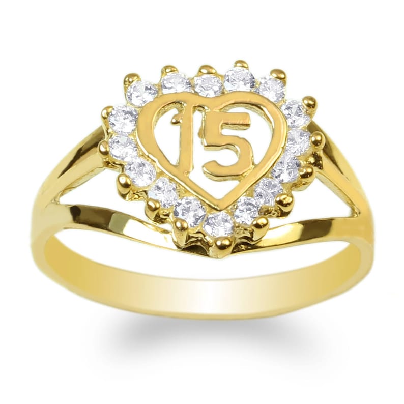 JamesJenny Ladies 10K14K Yellow Gold 15 Anos Quinceanera Beautiful Heart Ring Size 4-10