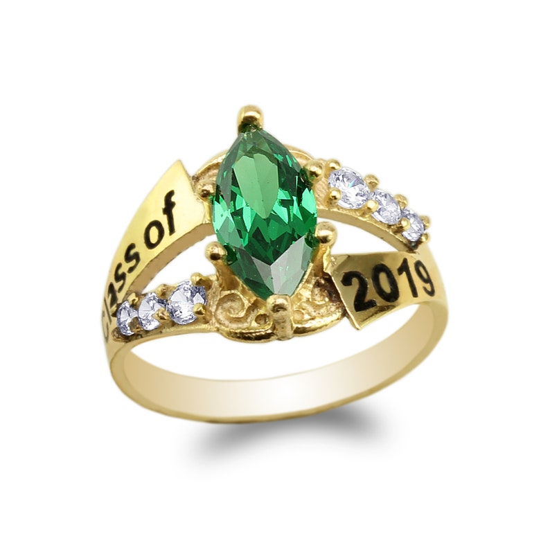 YellowWhite Gold Plated Graduation Class of 2019 School Ring with 1.25ct Marquise Emerald CZ Size 4-10