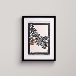Golden Botanical Linocut Art