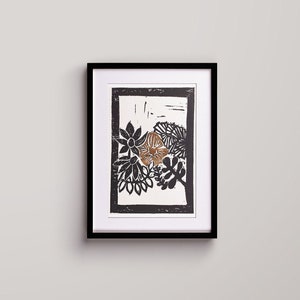 Golden Floral Linocut Art
