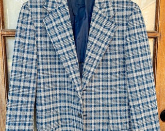 Blazer vintage para hombre a cuadros azules y grises