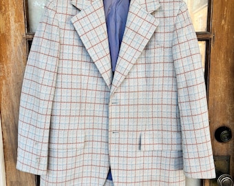 Blazer vintage des années 1970 pour homme à carreaux - bleu clair et rouille