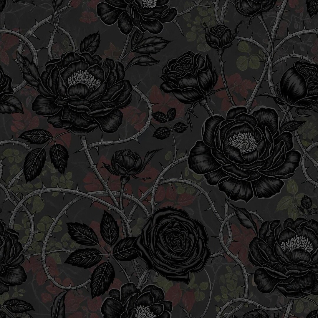 Black Rose Wallpaper – Dark Gothic Floral With Thorn Vines, Moody ...