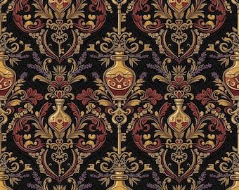 Victorian Love Spell Wallpaper, Burgundy Gold Damask Pattern, Gothic Romance Home Decor, Luxury Peel Stick Wall Art