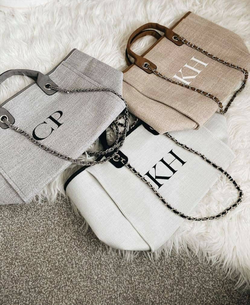 Personalised Monogram Travel Totes Weekend Jumbo Bags Jet with Initials,  Custom Initial Bag Jute Shopper Bride Gift Canvas Tote