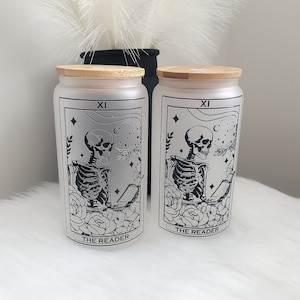 Reading Tarot Card Frosted Glass Tumbler with Bamboo Lid, Booktok Merch, Spicy Book Lover, Gift For Reader, Bookish Things, Book Lover Gift