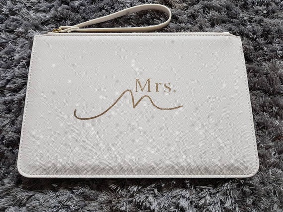 personalised mrs clutch bag