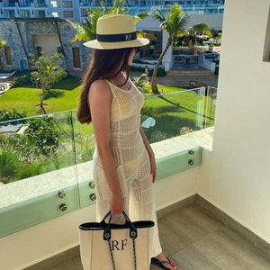 Personalised Beach Hat with initials printed on the front. These straw hats are ideal for a holiday or honeymoon. Matching his and hers fedora straw hats.