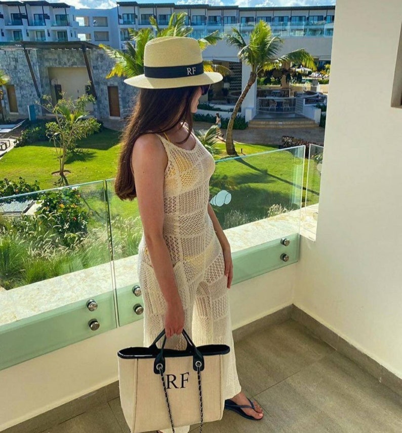 Personalised Beach Hat with initials printed on the front. These straw hats are ideal for a holiday or honeymoon. Matching his and hers fedora straw hats.