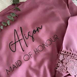 Mauve Bridesmaid Robes Bride Gift Bride Robe Bridesmaid Gift Satin Lace Robe Bride Dressing Gown Bridal Party Robes Personalised Robe