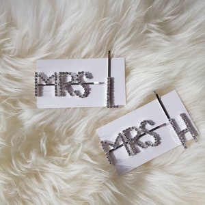 MRS Bride Clip, Wedding Day Accessories, Mrs with initials hair clip, Letters Hair Pin Rhinestone Letter Hair Clip, Initials hair grip