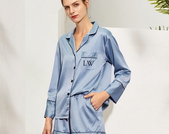 Pijamas de satén para dama de honor, pijamas de dama de honor, pijamas de dama de honor, regalo para la fiesta nupcial, pijamas de satén para dama de honor, pijamas de novia