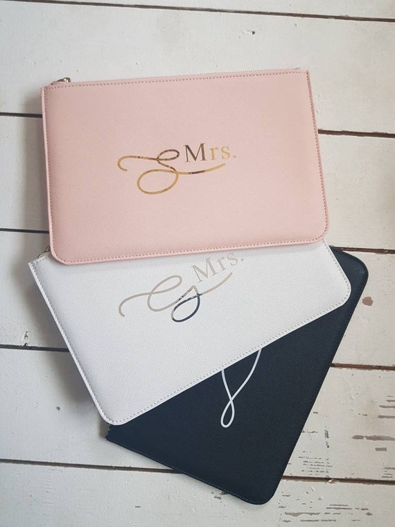 personalised mrs clutch bag