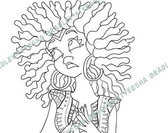 Instant Download Printable Single JPG Format Adult Coloring Pages. Hand-Drawn " Natural Hair Series # 18"