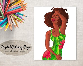 Instant Download Printable Singe PDF Format Adult Color Pages - Hand Drawn "Natural Hair Series # 2"
