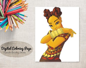 Instant Download Printable Single PDF Format Adult Color Pages - Hand Drawn "Natural Hair Series # 17"
