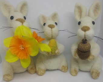 Bunny, Needle Felted Bunny, Rabbit, bunnies, needle felted bunnies, easter bunny, felted bunny, easter decoration, easter egg, white, grey