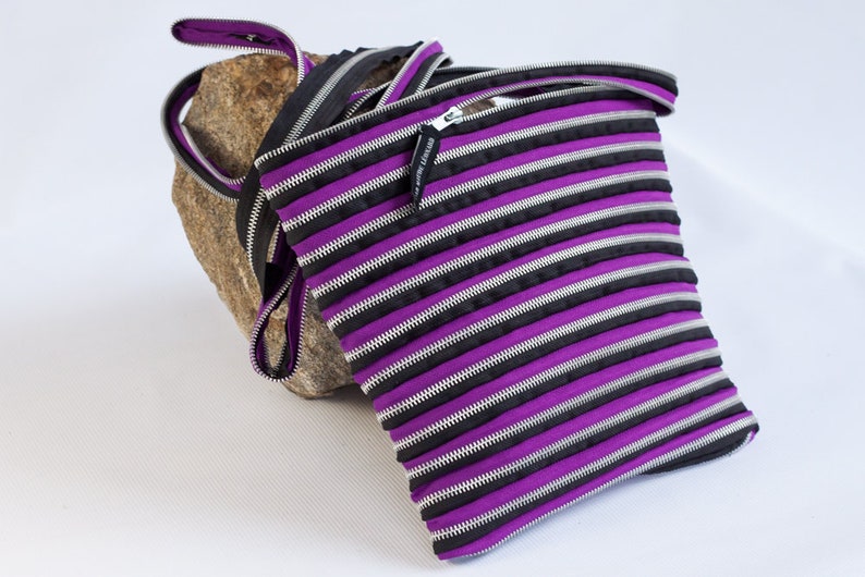 chic Ziiip Design daughter wife handmade in Montreal ethical gift handbag made of steel blue zipper