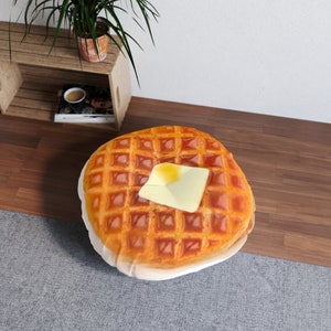 Waffle Food Breakfast Hungry Butter Tufted Floor Pillow, Round