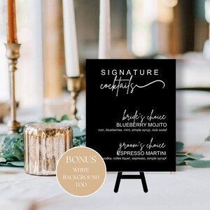 Minimalist Bar Menu Template, Wedding Drink Menu Sign Printable, Signature CocktailsDrink Bar Menu, Modern Bar Menu Instant Download DIY