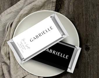 Printable Chocolate Bar Wrapper Template, Wedding Place card Chocolate Wrapper Canva, Minimalist Candy Bar Wrapper, Black and White Wrapper