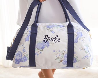 Floral Duffle Bag Embroidered Name, Monogrammed Weekender Bags, Carry On Duffel, Girls Overnight Bag