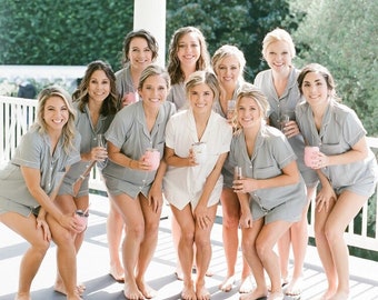 Button-up Bridal Party Pajama Set with Name - Personalized Brides