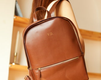 Leather backpack personalized gift Leather School backpack, City backpack, Leather Rucksack, College BookBag