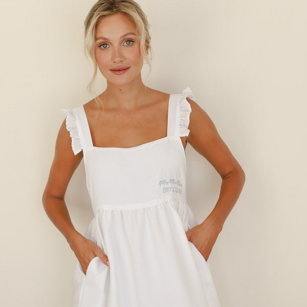 Bride Gift White Nightie Personalized Getting Ready Cami Dress for Bride Bachelorette Party Pajamas