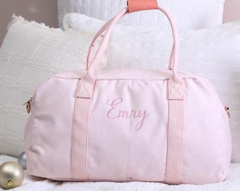 Christmas Gift Personalized Weekender Bag | Holiday Travel Tote with Embroidery | Leather and Canvas Overnight Bag | Embroidered Unique Gift