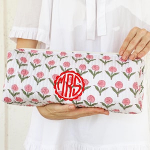 Hair Tool Organizer Bag | Block Print Curling Iron Holder | Flat Iron Storage Case | Travel Bridesmaid Gift for Her | Personalized Gift