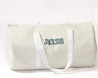 Personalized Baby Duffle Bag, Monogrammed Baby Gifts , Monogram Seersucker Duffel, Personalized seersucker duffel bag, Seersucker travel bag