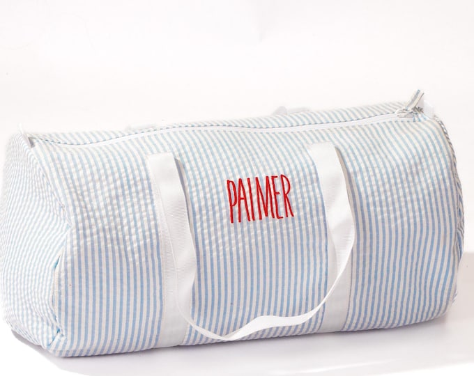Personalized Baby Duffle Bag | Monogram Seersucker Baby Bag | Monogrammed Baby Gifts for Boys | Kids Duffel Bag | Monogram Baby Travel Bag