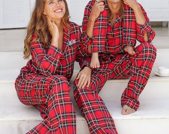 Pyjama de Noël en famille | Pantalon de pyjama personnalisé pour Noël | Pyjama des Fêtes à monogramme | Pyjama de Noël assorti | Pyjama pour couple