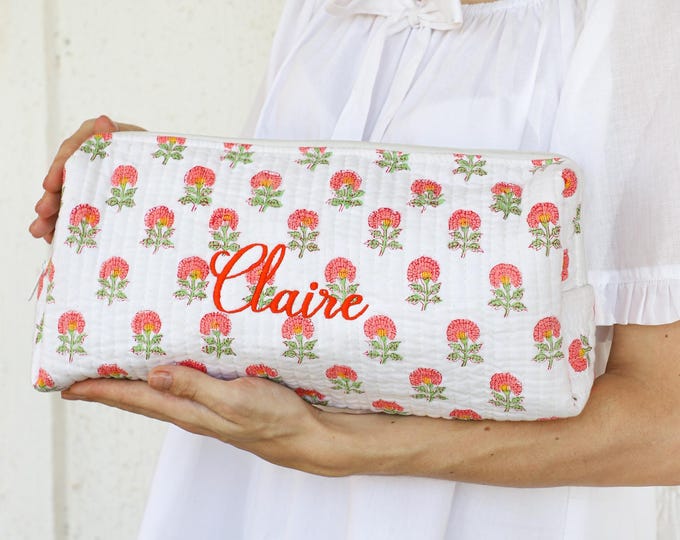 Personalized Hair Tool Organizer Bag, Block Print Travel Case, Flat Iron Holder, Custom Cosmetic Bag, Gift for Mom, New Mom Gift