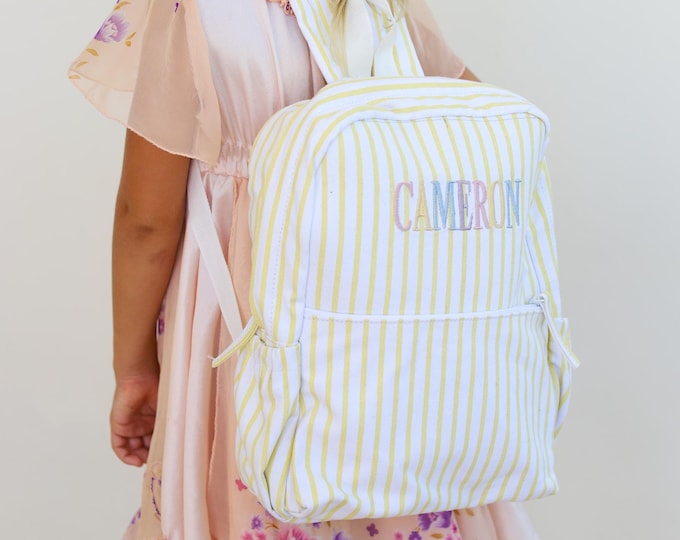 Personalized Kids Backpack Monogrammed Backpack | Canvas Stripe Bag | Personalized Gifts for Kids | Girls Boys School Bag | Women's Book Bag