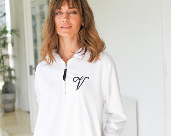 Monogram Quarter Zip Pullover Sweatshirt, Christmas Gift for Her