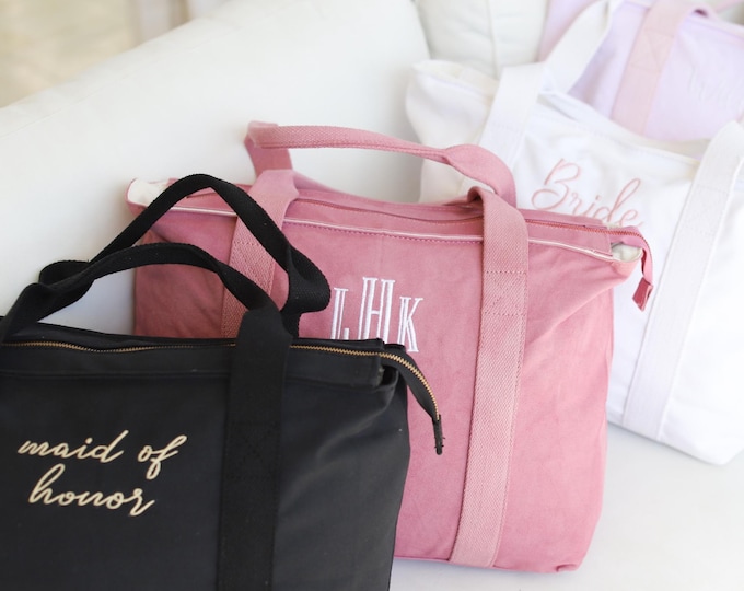 Embroidered Canvas Tote Bag, Personalized Bridesmaid Gift, Custom Tote Bag, Bridal Party Tote, Wedding Tote Bag, Monogram Tote, Bride Gift
