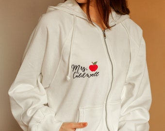 Monogrammed Teacher Full Zippered Jacket with Embroidery | Personalized Teacher Jacket | Personalized Apple Teacher Hoodie