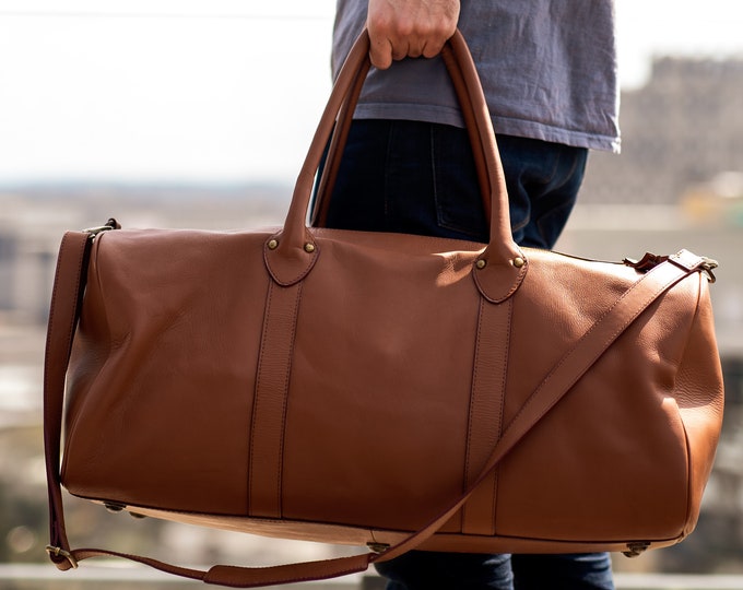 Weekender Bag, Weekender Canvas Bag, Men's Weekender Bag, Weekender Bag with Strap, Leather Weekender Bag, Monogrammed Groomsmen Bag Gift