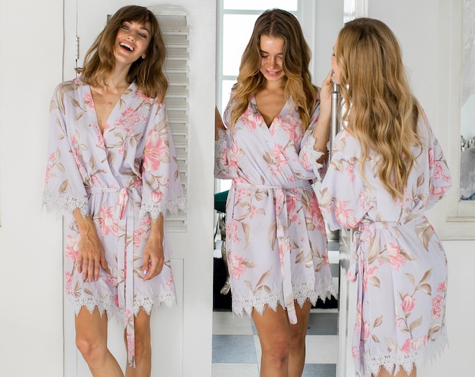 Floral Bridesmaid Robes Boho Robe Boho Bridesmaid Robes Floral Print Robes Pretty Satin Bridesmaid Getting Ready Wedding Robes