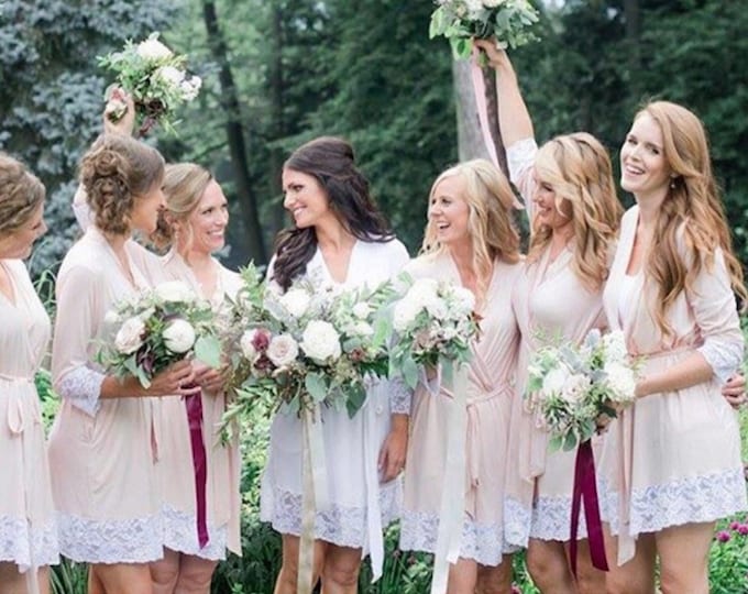 Lace Robe Bridesmaid Robes, Bridesmaid gifts, Cotton Robe, Bridal robes, Getting ready outfit, Wedding robes, Personalized Bride Robe Set