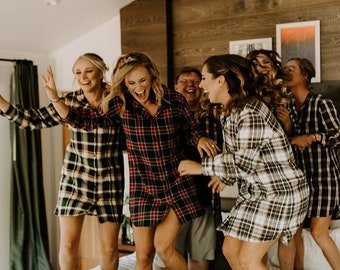 Bridesmaid Shirts, Bridesmaid flannel shirt, bridesmaid plaid shirts, bridal party flannel shirts, flannel sleepshirt, oversized